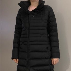 North face full length down feather black coat